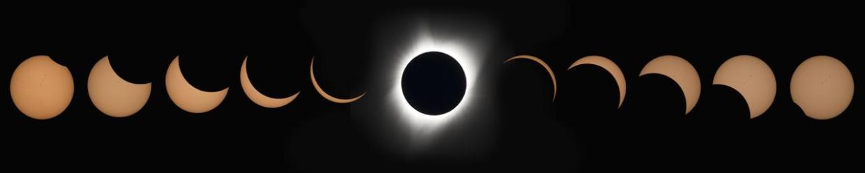 Panorama of Eclipse Showing the Moon Transition through Stages of Blocking the Sun