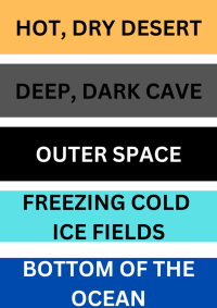 Extreme Environments list for Frankenstuffs Activity