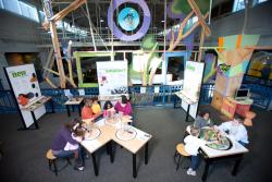 Birdseye view of Nano exhibition with visitors.