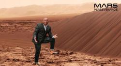 Green screen photo of a COSI staff member on Mars