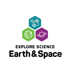 Explore Science Earth and Space logo showing icons for a planet, a spacecraft, and the Earth
