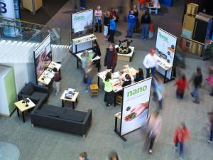 Birdseye view of Nano exhibition with visitors.