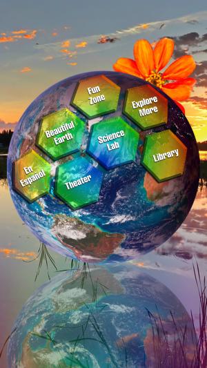 Earth Day NASA 2021 portal_graphic showing a globe with reflections in water and an orange flower