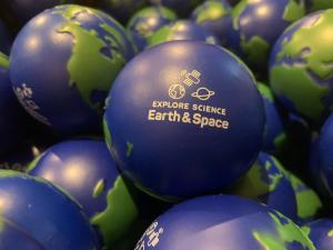 Earth balls - zoomed in box of Earth & Space foam stress balls