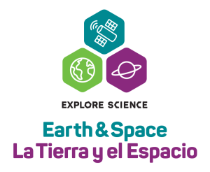 Explore Science Earth and Space logo in English and Spanish bilingual