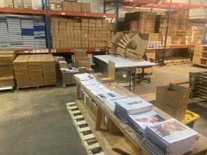 STEM Activity Kit Production at a Warehouse with Boxes and Materials Lined Up