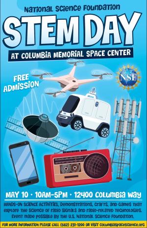 A promotional flyer for the NSF STEM Day event at Columbia Memorial Space Center.