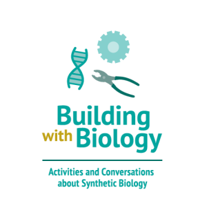 Blue and gold Building with Biology logo with images of gears, DNA molecule, and pliers