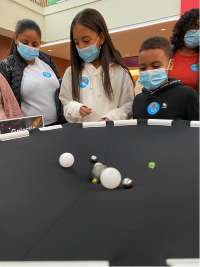 Visitors using Orbiting Objects activity at Webb Space Telescope Event ​​​​​​​ ​​​​​​​photo courtesy of Marbles Kids Museum