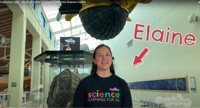 A screen shot of Elaine introducing the Exploring Light and James Webb Space Telescope video