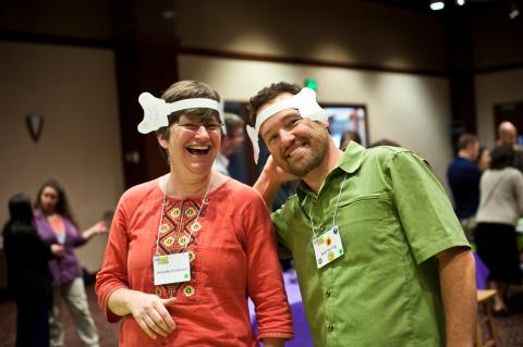 Brad Herring at a 2011 NISE Network subawardee meeting with Michelle Kortenaar wearing Horton Senses Something Small ears