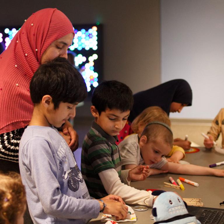 Families collaborating on a project