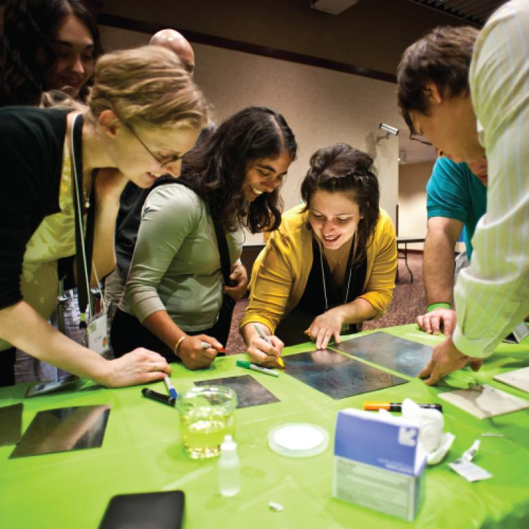 Educators looking at a nano activity 