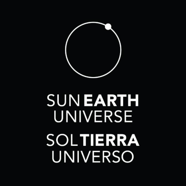 square version of the Sun, Earth, Universe logo black