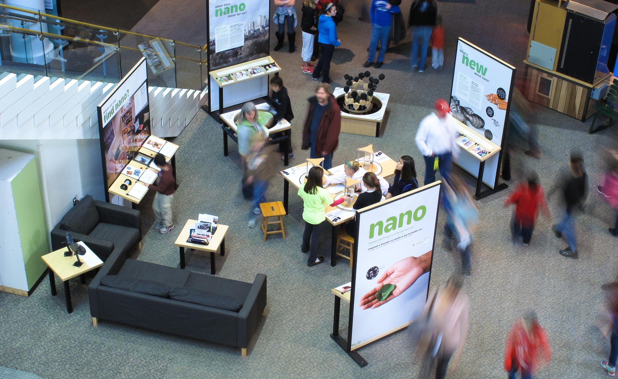 Birdseye view of Nano exhibition with visitors.