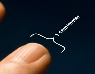 A photo showing the 1 centimeter width of a finger
