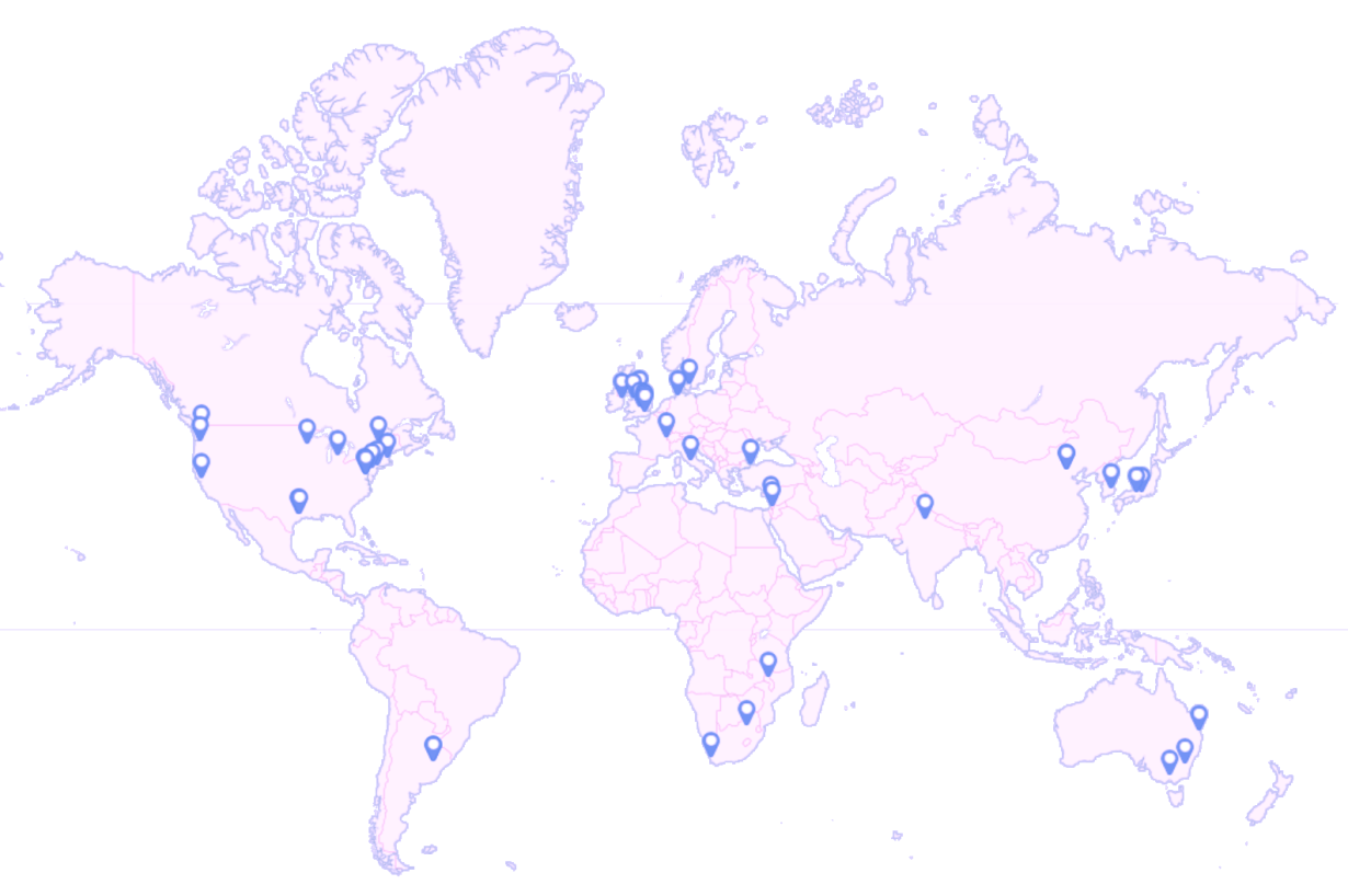 an illustration of a world Mercator projection with points of interest marked