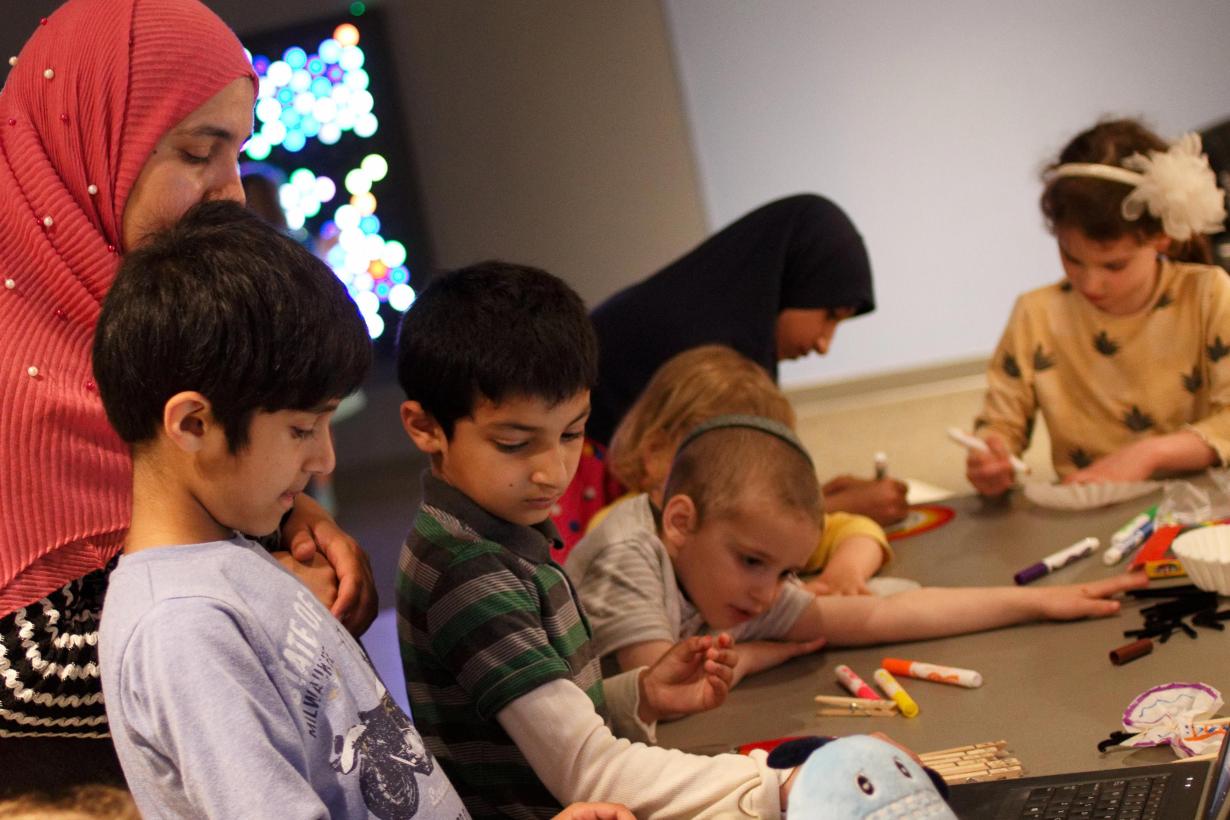 Families collaborating on a project