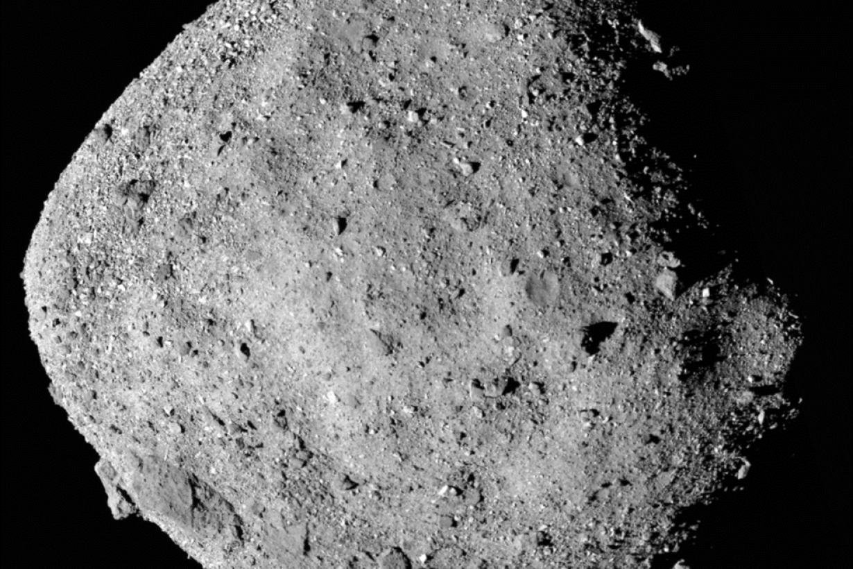 Asteroid Bennu mosaic image taken by OSIRIS-REx spacecraft in 2018 Image Credit to NASA, Goddard, and University of Arizona