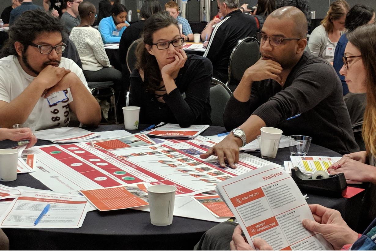 NOAA Climate Hazard Resilience heat forum with people sitting around tables talking