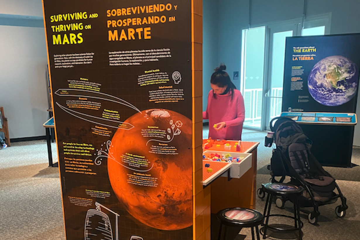 Build a Human Habitat on Mars Exhibit, View of the Intro Graphic on the Back of the Table