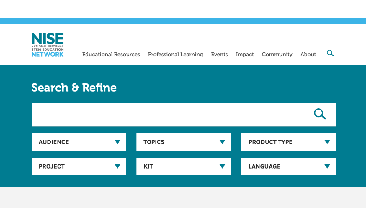 Website search page Screen Shot showing filters