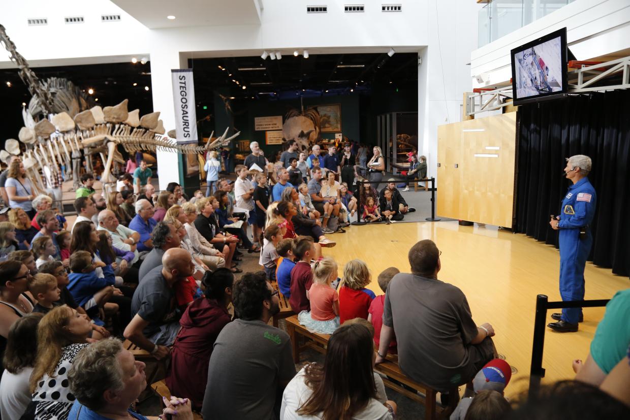 NASA Astronaut Mark Vande Hei at Science Museum of Minnesota 2019 Moon Landing anniversary event speaking on stage