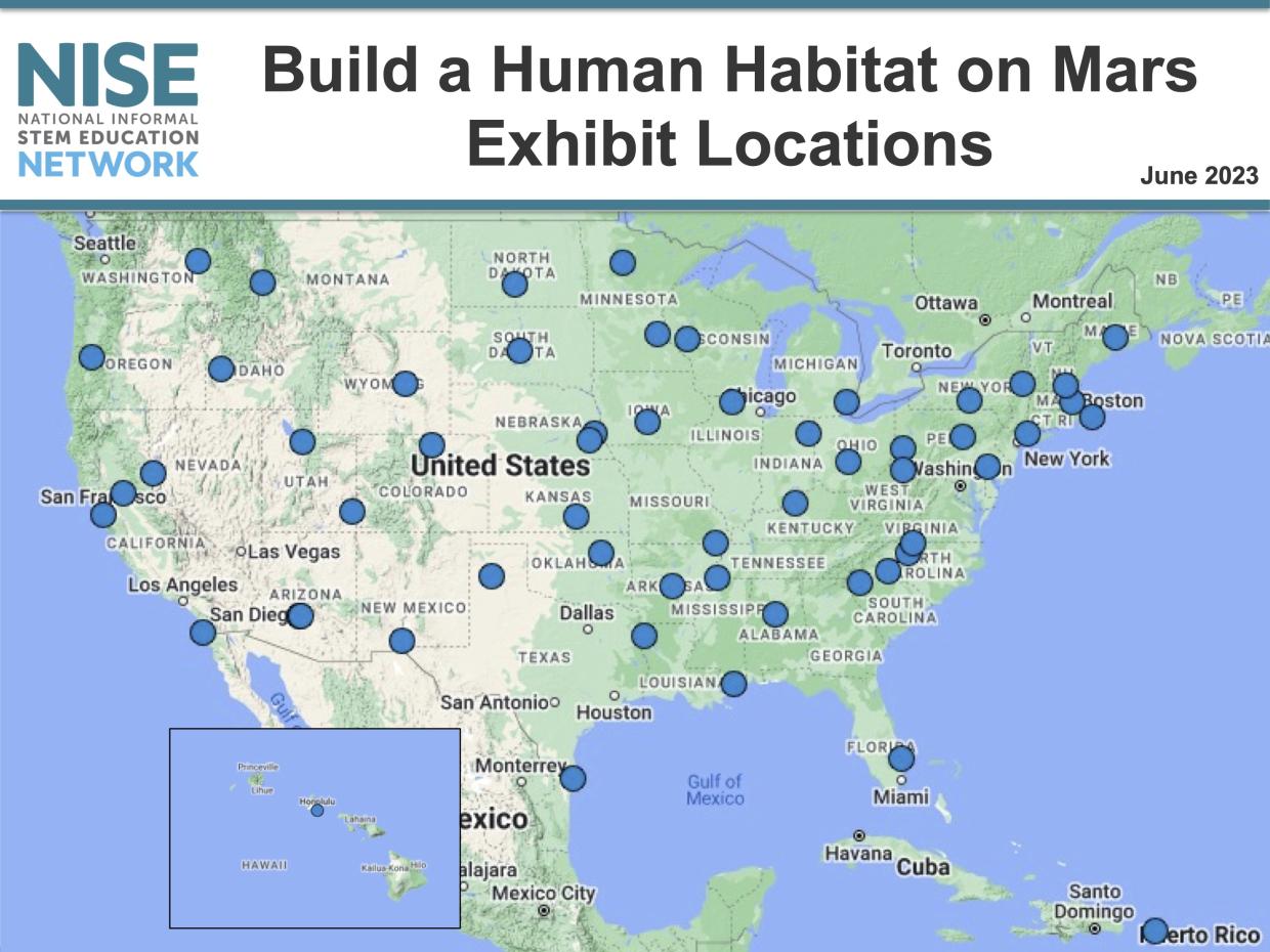 Build a Human Habitat on Mars exhibit locations June 2023