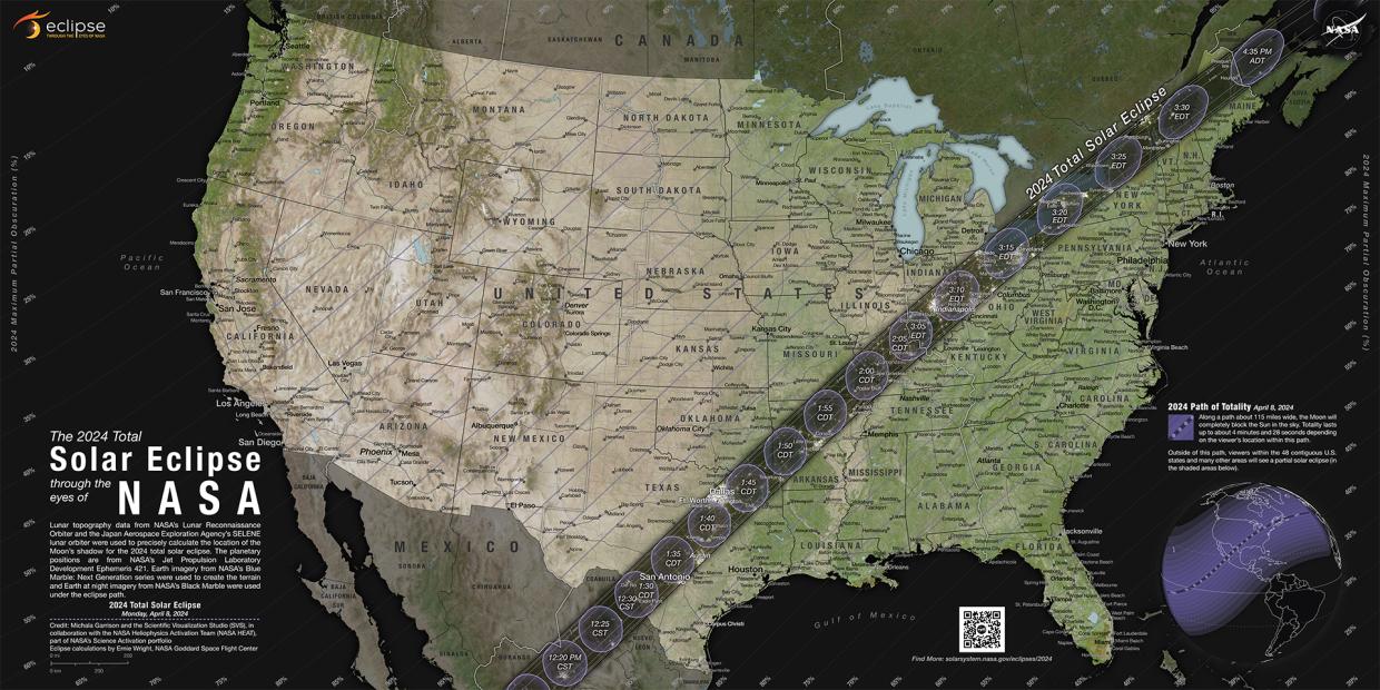 Solar Eclipse NASA United States map April 8th 2024 created by NASA Scientific Visualization Studio