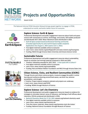 NISE Net projects and opportunities fact sheet flyer revised 5-11-21