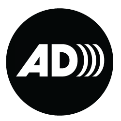 black audio description icon with white "AD" text