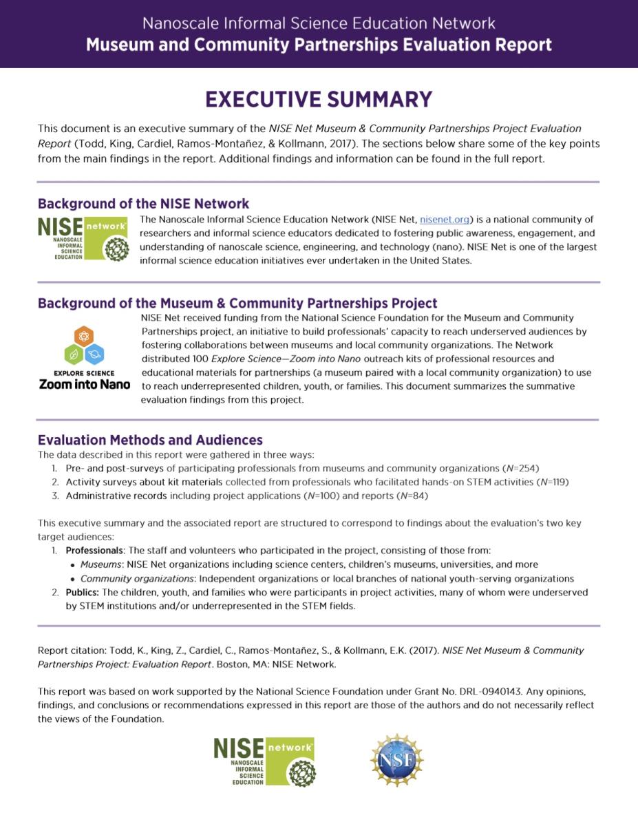 Museum & Community Partnerships Project executive summary page 1