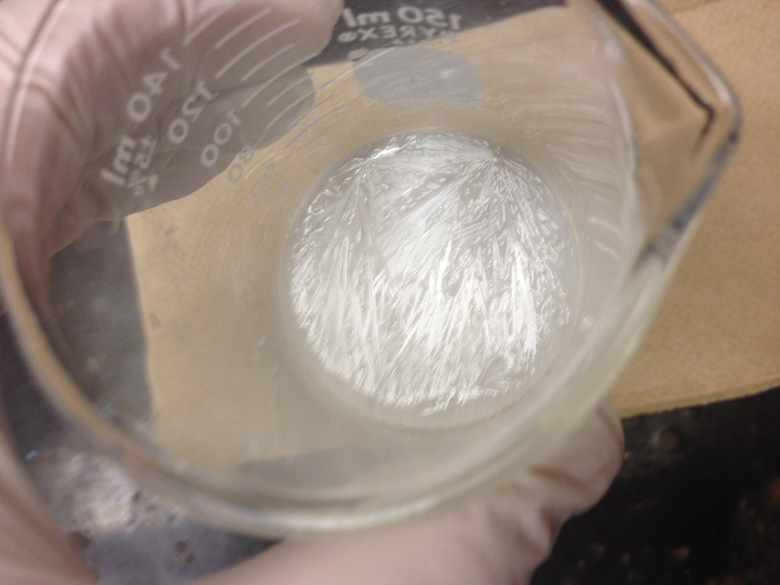 A beaker after crystallization demonstration 