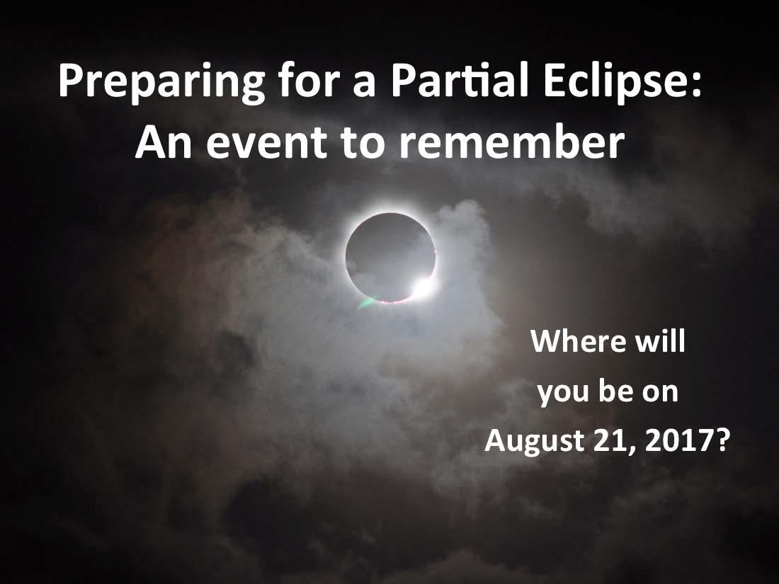 A presentation slide of the 2017 solar eclipse featuring an image of the eclipse