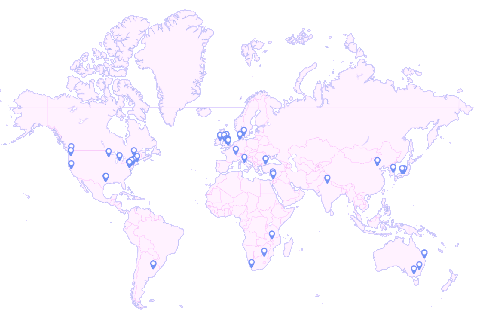 an illustration of a world Mercator projection with points of interest marked