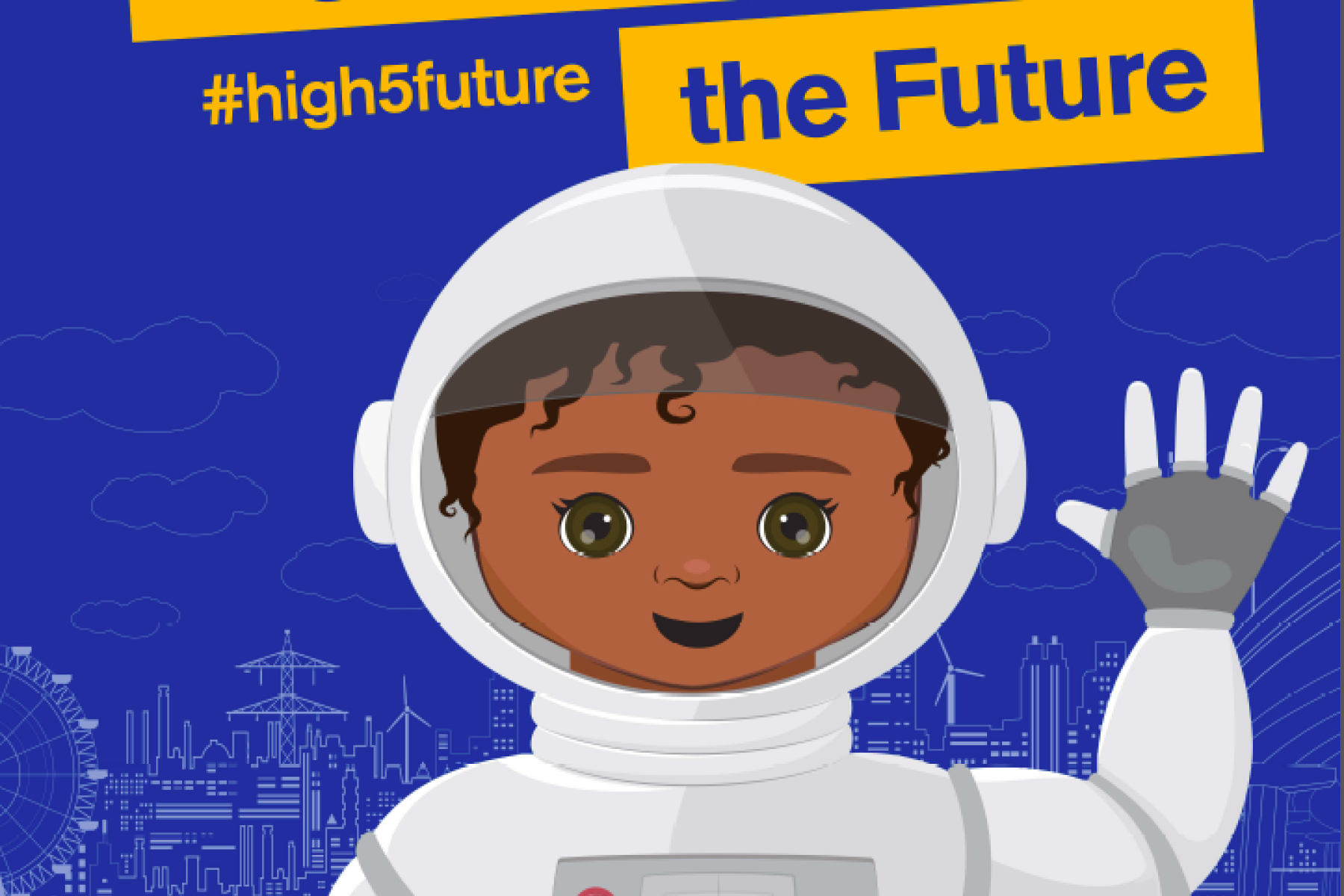Illustration of a person in an astronaut suit holding up their hand for a high five