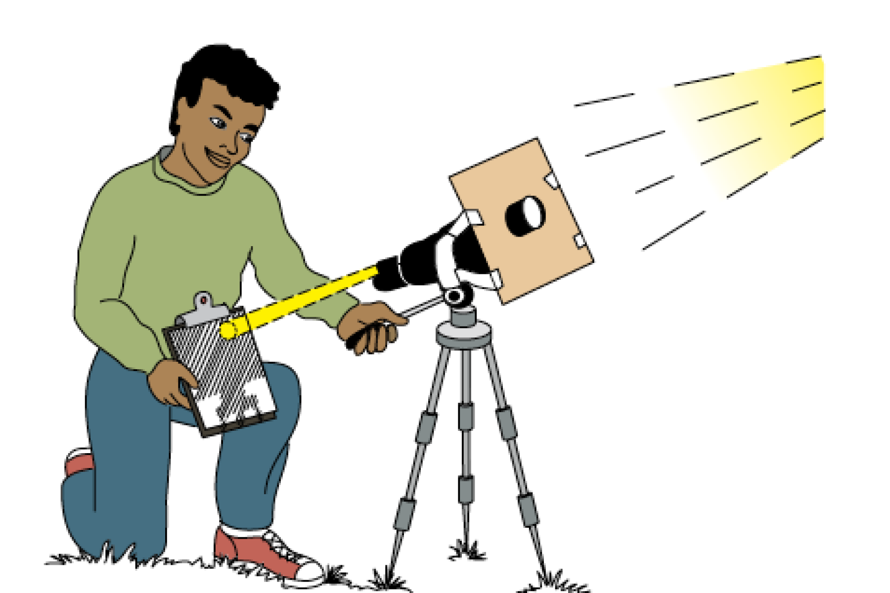 illustration of a person using a solarscope to project an image of a solar eclipse onto a sheet of paper