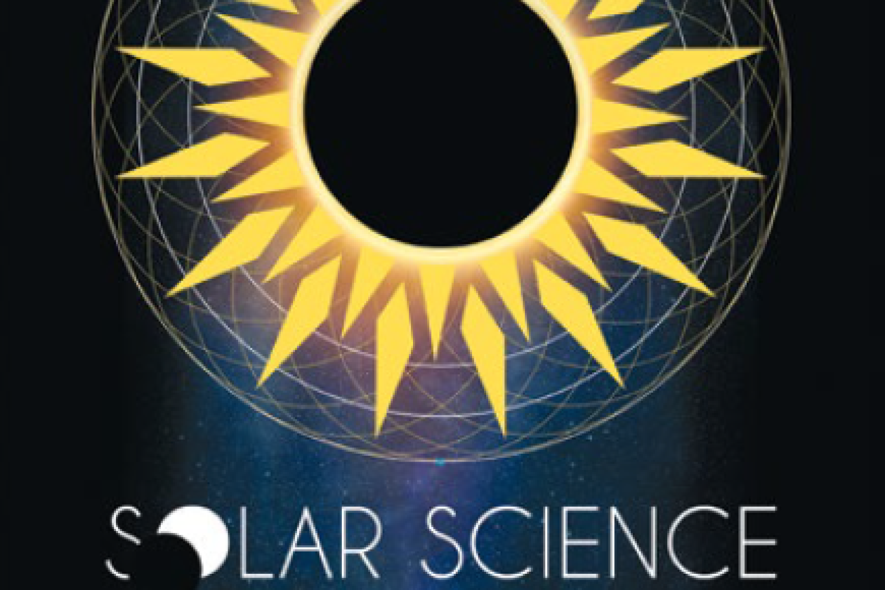 Cover of a Solar Science book featuring an artistic image of a solar eclipse