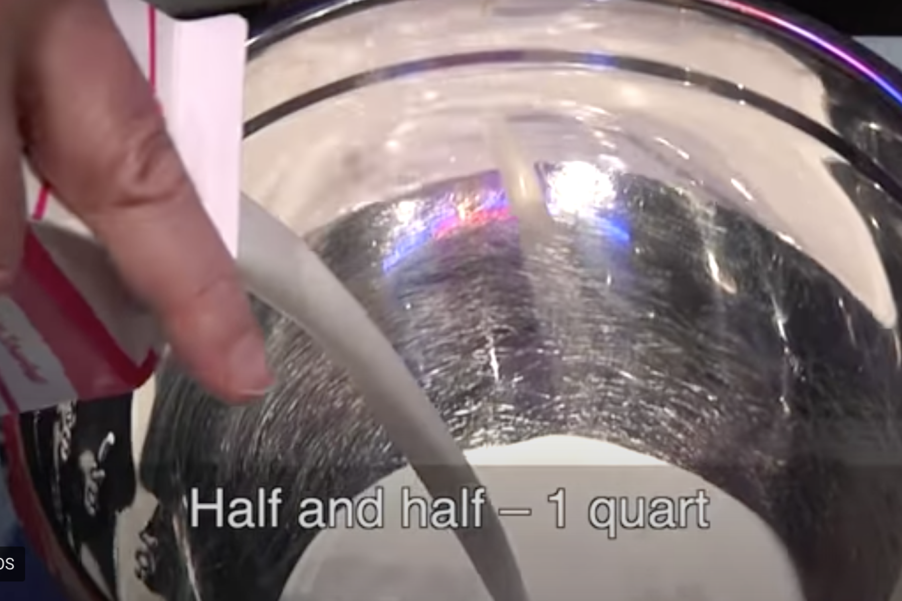 Nano ice cream activity Mr. O video screenshot of hand pouring half and half cream into a bowl