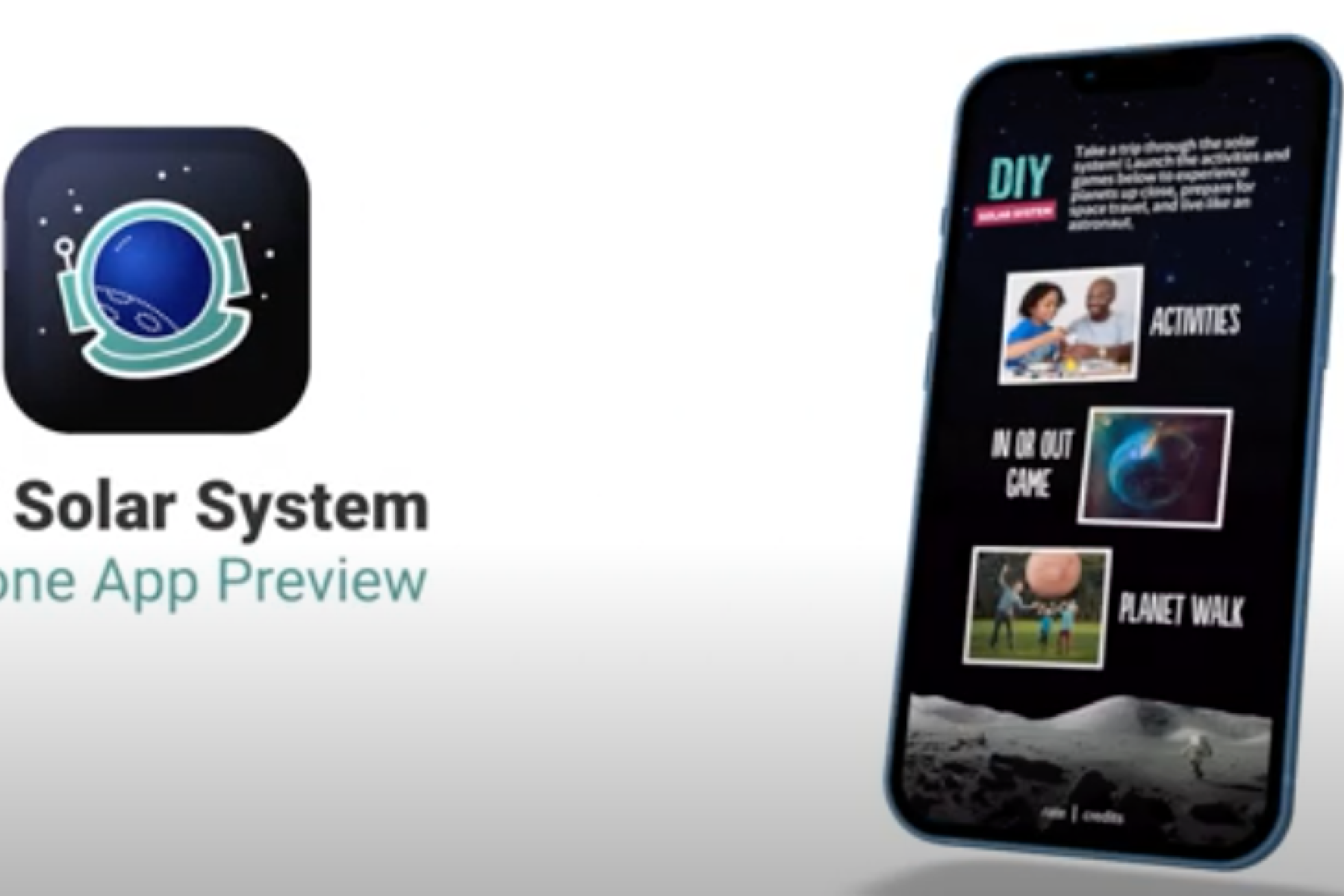 DIY Solar System app preview video screenshot showing interactive app on iphone