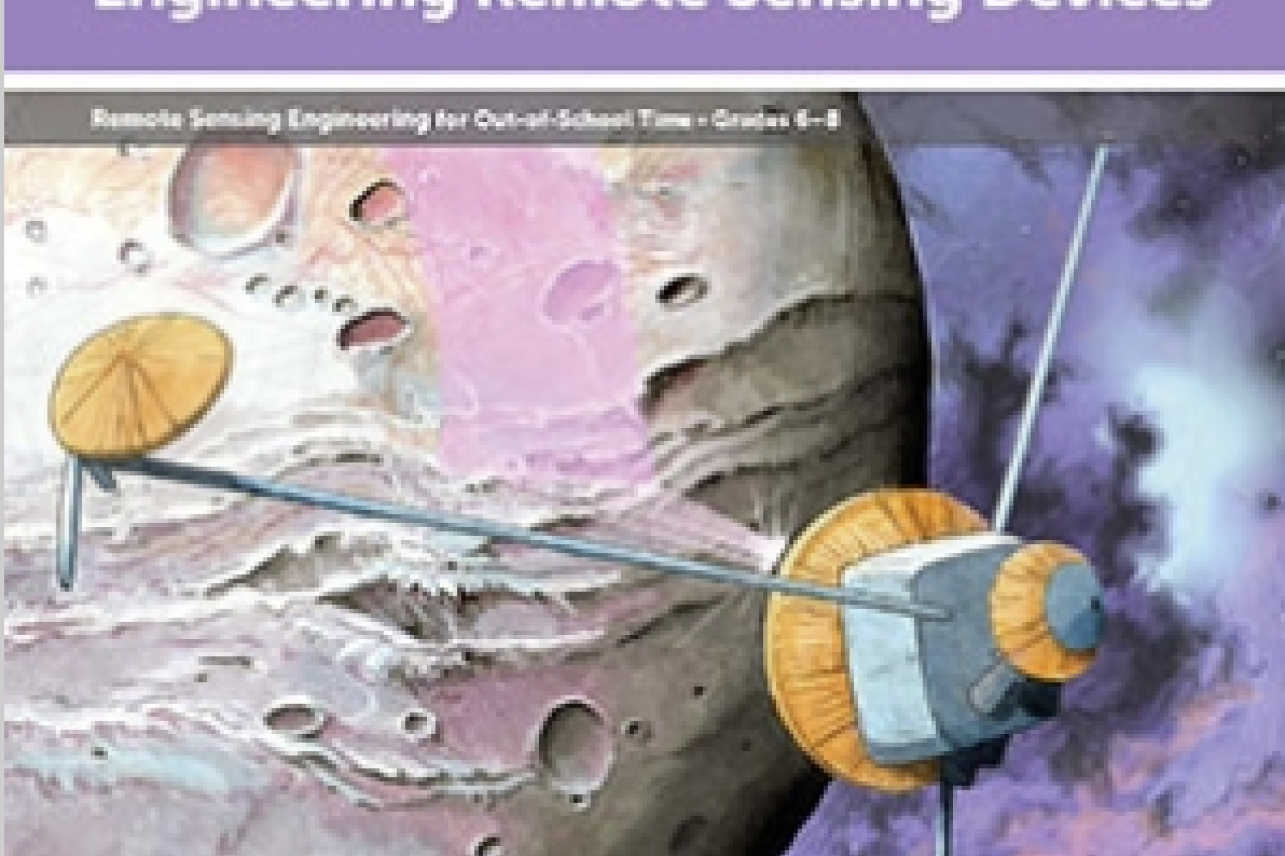 Image of a book cover featuring an illustration of a satellite observing a planet 