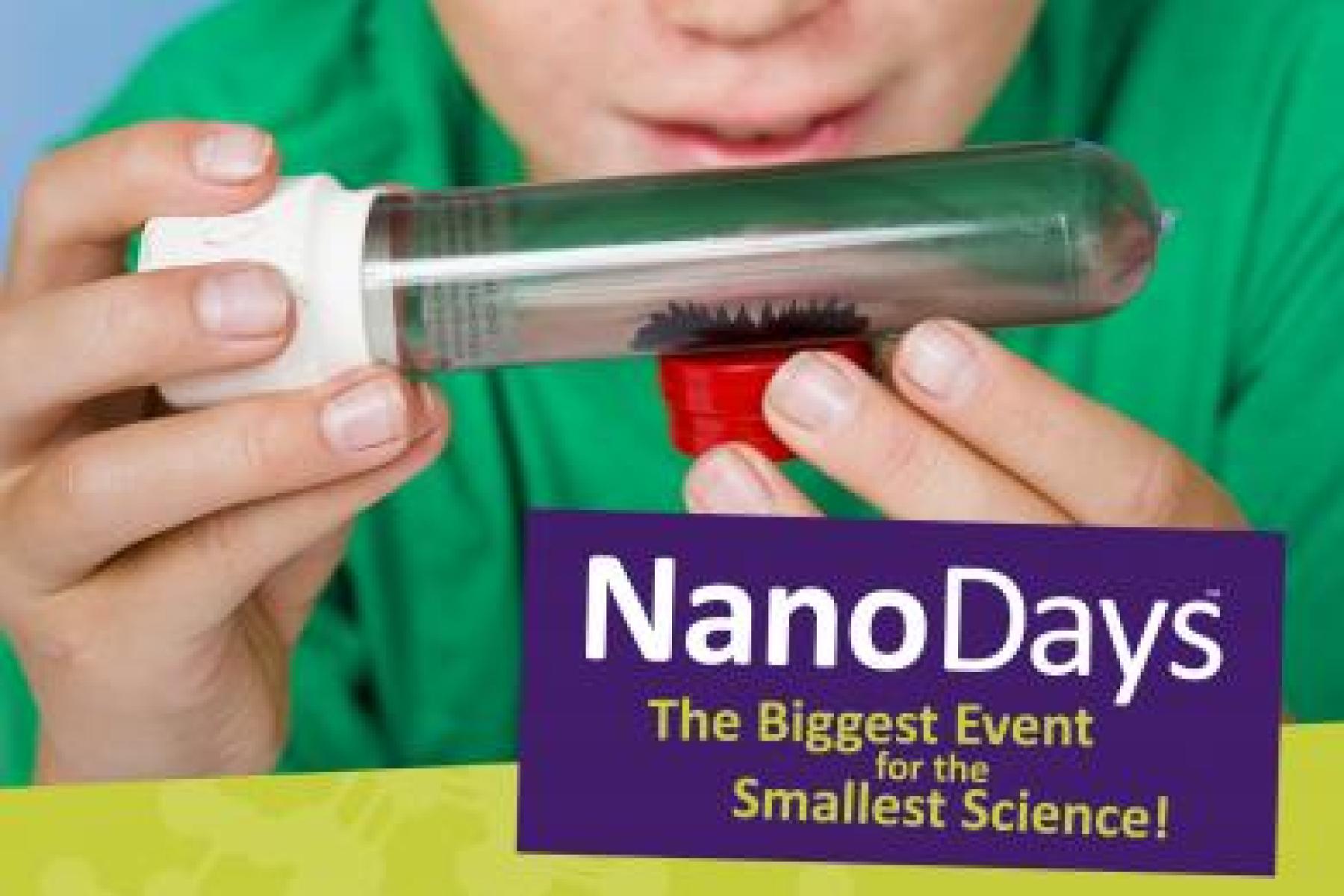 NanoDays logo with child looking at ferrofluid in a tube