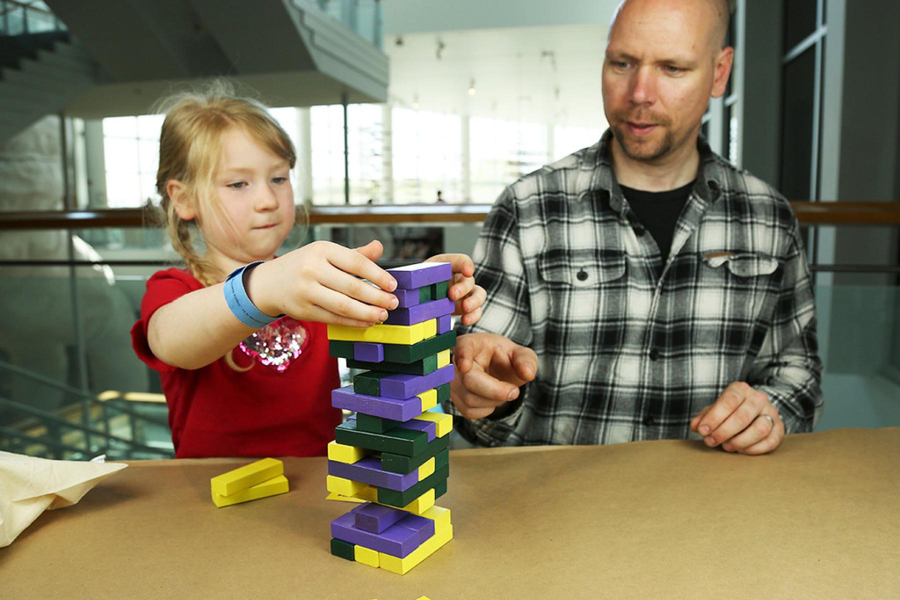 Parent and child making block tower in Future Builder SustainABLE activity