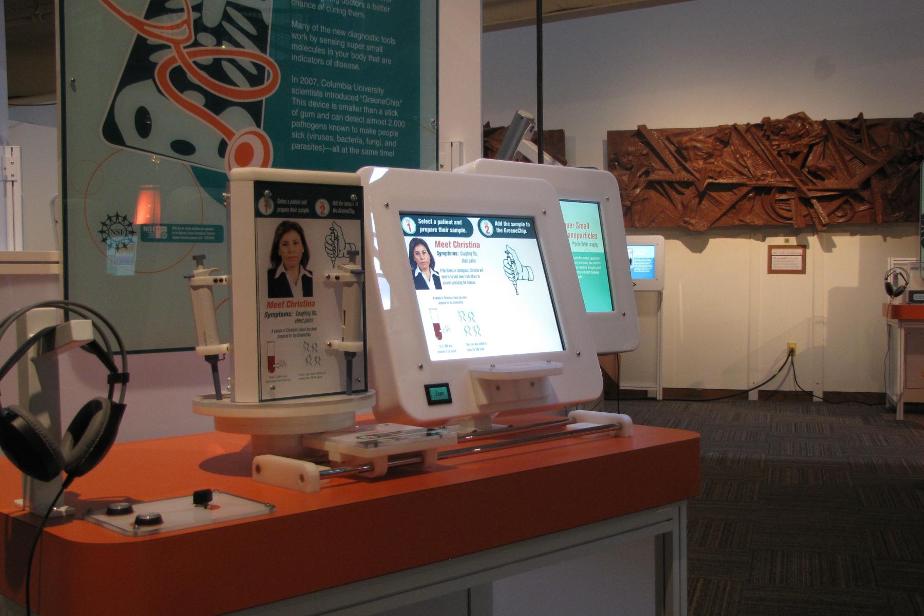 Viewing the Detecting Disease exhibit from the left/center and closer up