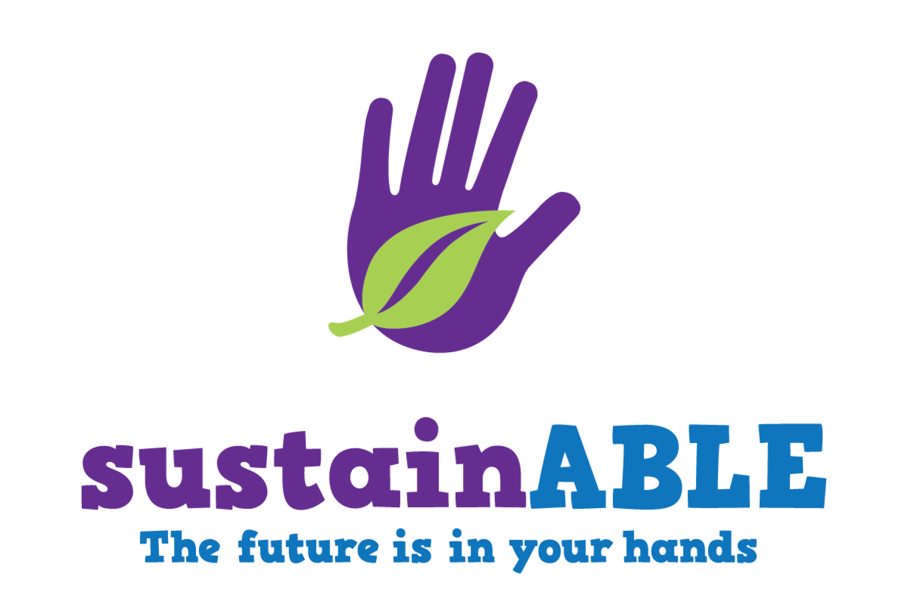 fully colored sustainable logo featuring a hand and leaf icon