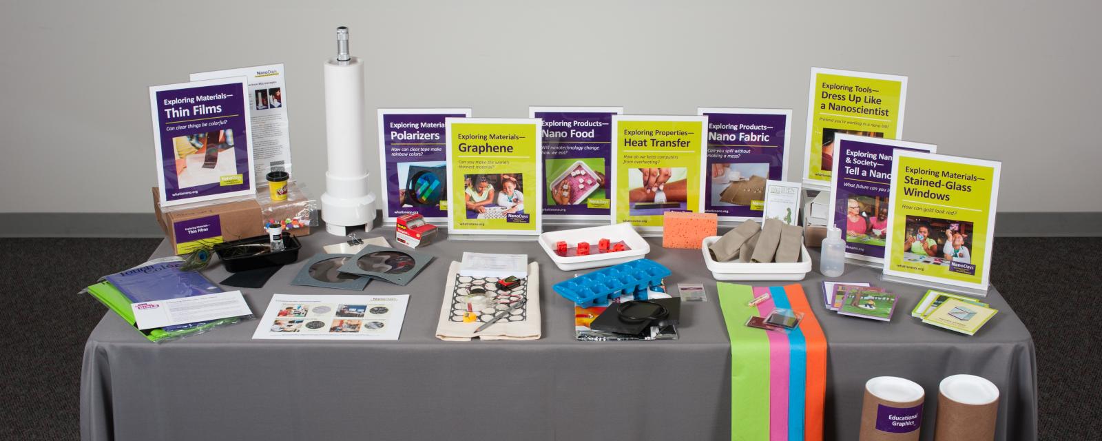 Kit components for NanoDays kit including signs posters and activity materials