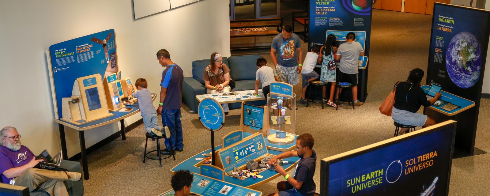 Overhead shot of the sun earth universe exhibition